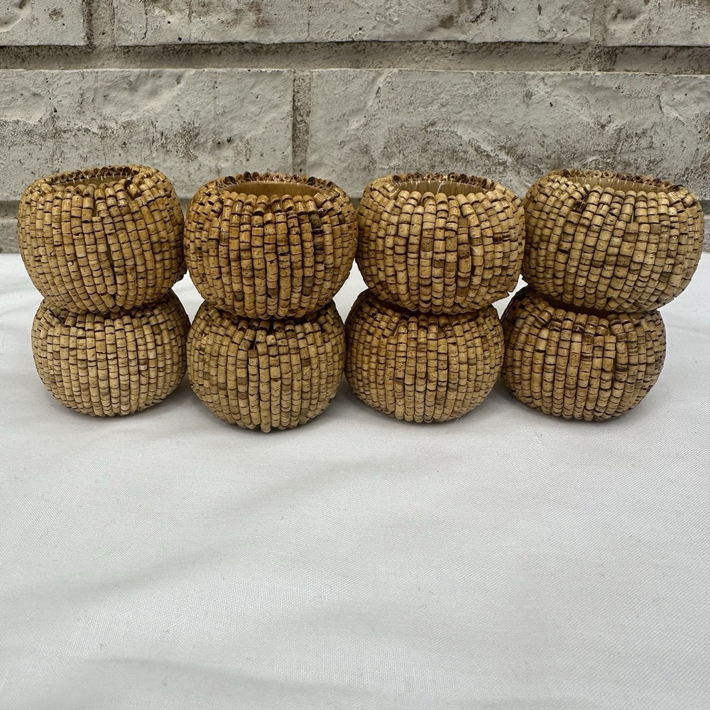 Napkin Rings Natural Mini Wood Beads Set Of 8 Dining Table Decor Boho Rustic